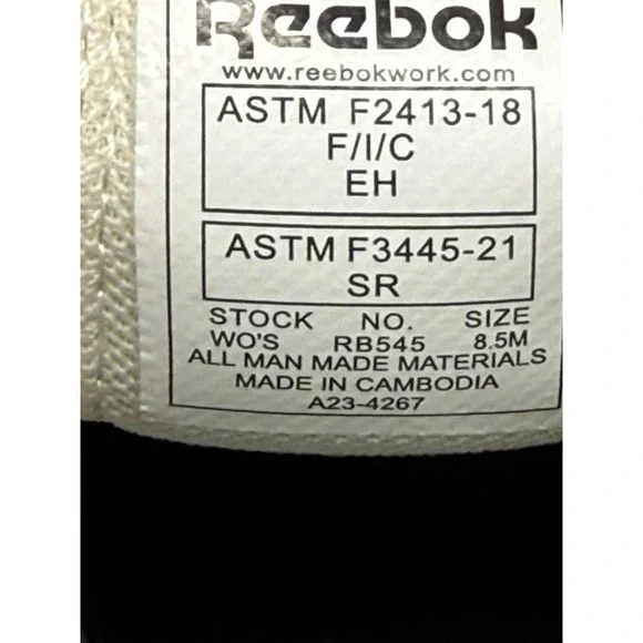 Reebok Work ASTM F2413 Safety Toe EH Women's Athletic Shoes Size 8.5 White - Picture 5 of 8